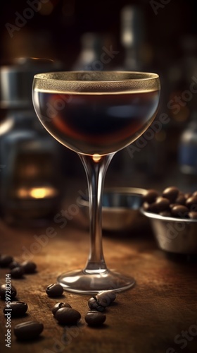 Espresso Martini with Coffee Bean. Generative AI.