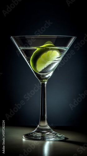 Gimlet with Lime Wedge. Generative AI.