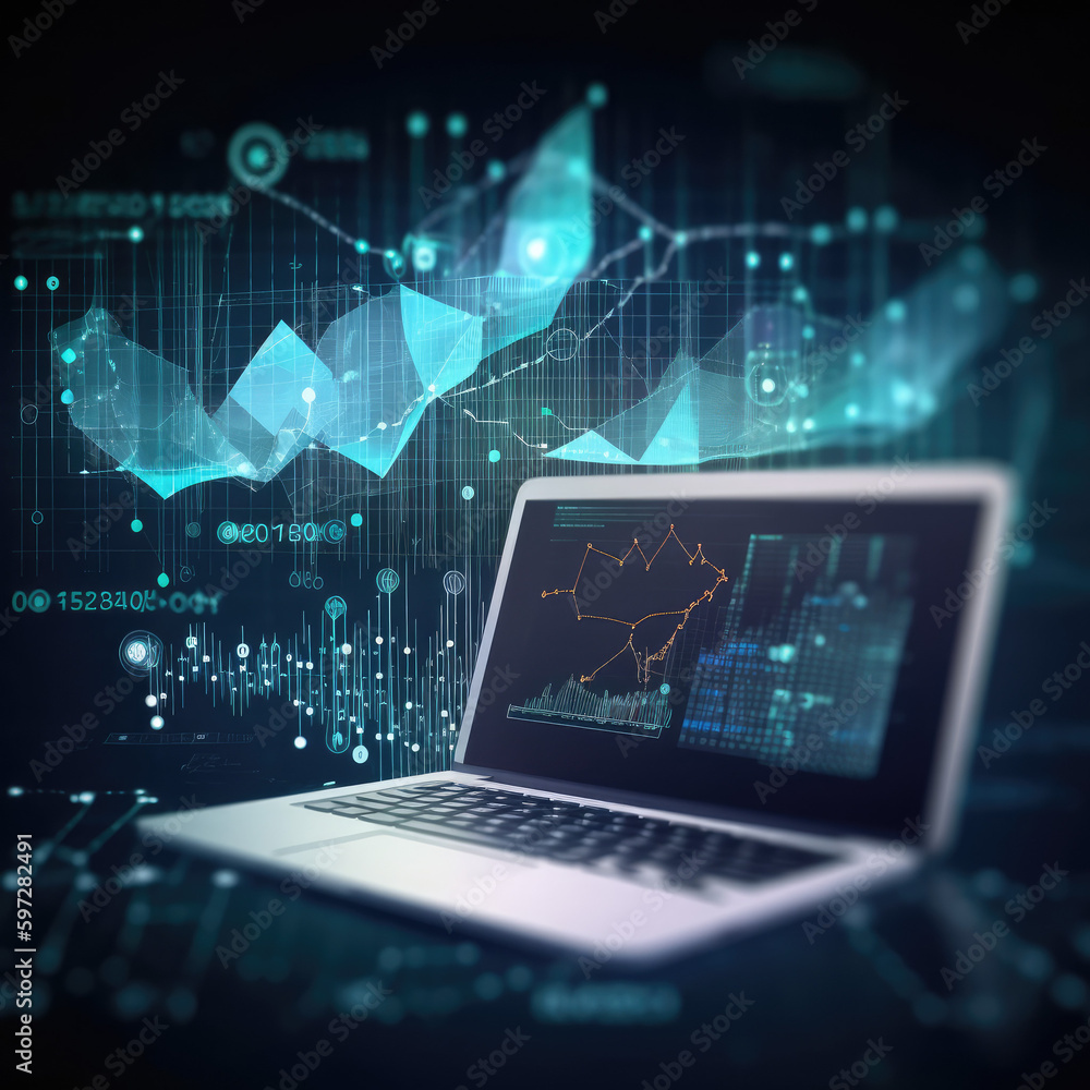 Laptop with metaverse market information - by generative ai Laptop with metaverse market information - by generative ai