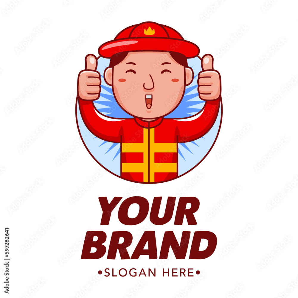 Firefighter Cartoon Character Logo Vector Template Firefighter Cartoon Character Logo Vector Template