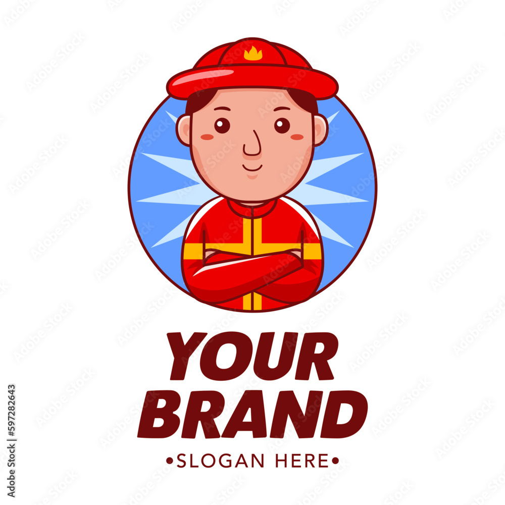 Firefighter Cartoon Character Logo Vector Template Firefighter Cartoon Character Logo Vector Template