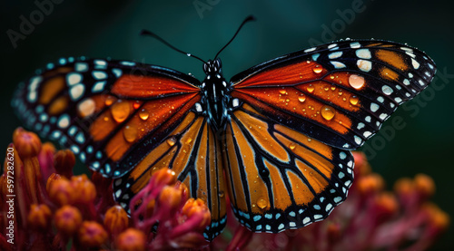 Intricate patterns of a monarch butterfly's wings.