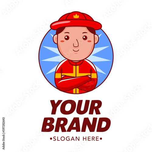 Firefighter Cartoon Character Logo Vector Template