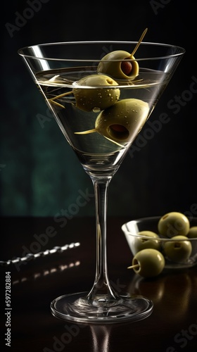 Martini with Olive Garnish. Generative AI.
