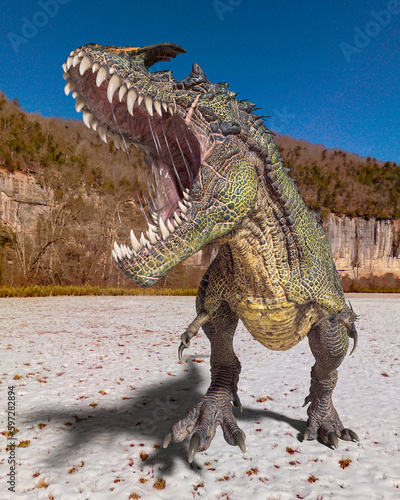 monster dinosaur is attacking on the ice age © DM7