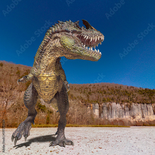 monster dinosaur is looking for food on the ice age side view © DM7