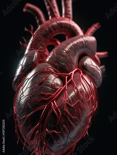 Red human heart model, 3D illustration. 