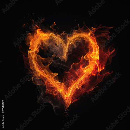 burning love heart made of flame - by generative ai