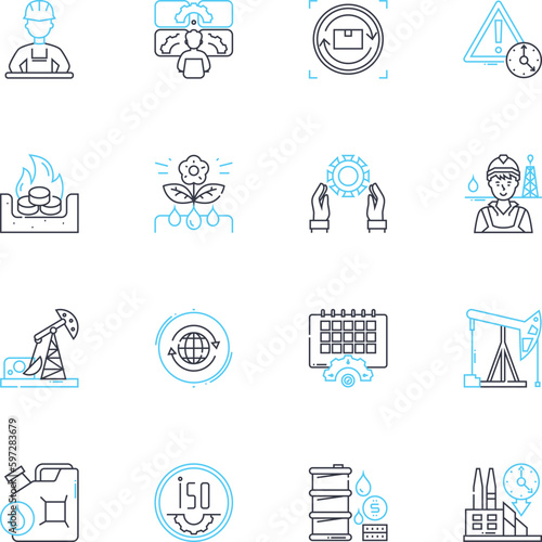 Assembly line linear icons set. Automation, Efficiency, Production, Machinery, Conveyors, Robotics, Manufacturing line vector and concept signs. Mass production,Assembly,Innovation Generative AI photo