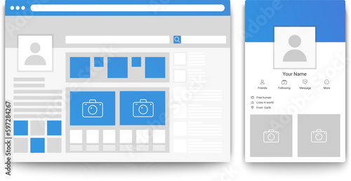 Social network web and mobile page browser. Concept of Social page interface vector illustration
