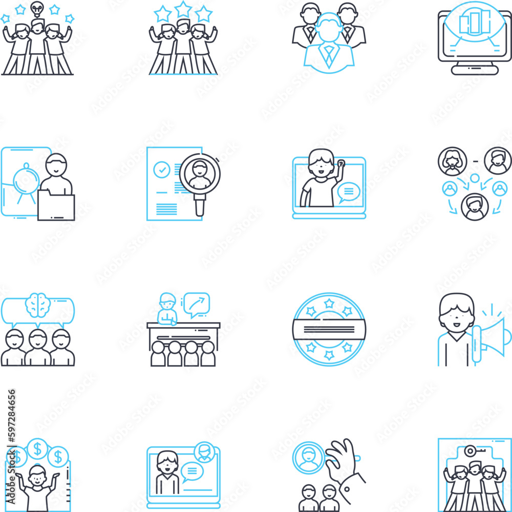 White-collar work linear icons set. Professionalism, Efficiency, Dedication, Skillfulness, Creativity, Collaboration, Decision-making line vector and concept signs. Generative AI