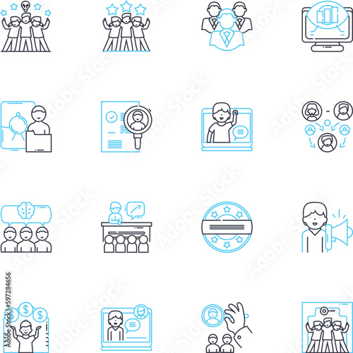 White-collar work linear icons set. Professionalism, Efficiency, Dedication, Skillfulness, Creativity, Collaboration, Decision-making line vector and concept signs. Generative AI