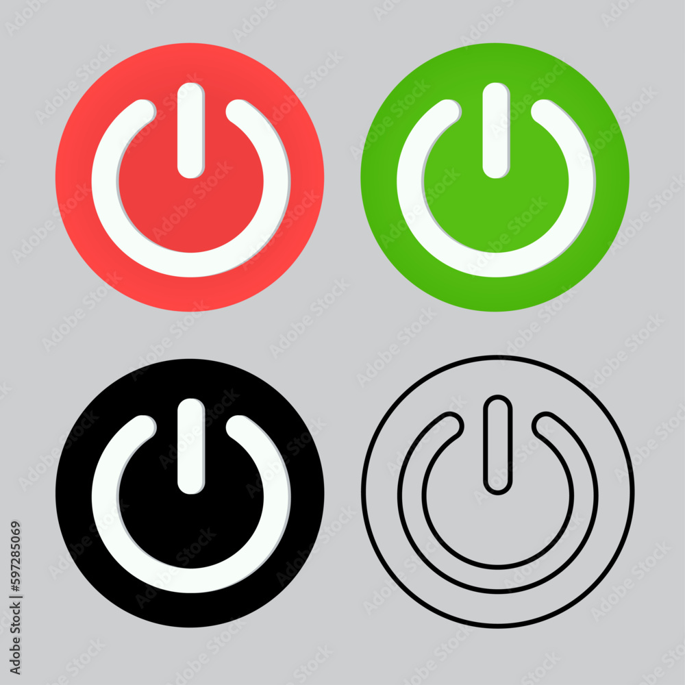 Icons to turn on and off for mobile applications and websites. On button and off button symbol Icons to turn on and off for mobile applications and websites. On button and off button symbol