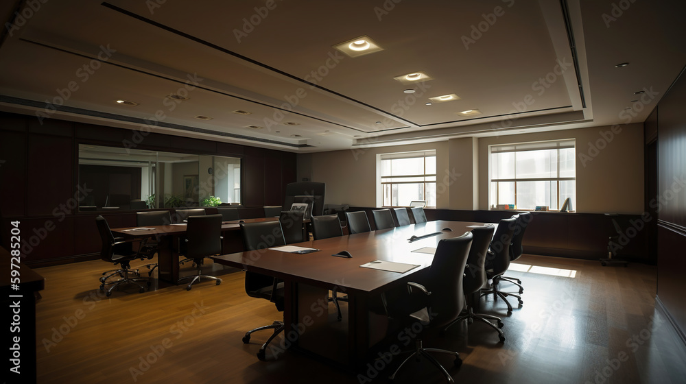 Modern Empty Meeting Room with Big Conference Table, generative ai Modern Empty Meeting Room with Big Conference Table, generative ai