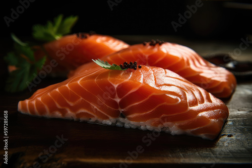 Great Quality Raw Sushi-Grade Salmon in the Corner.