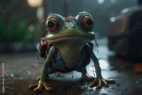Radical frog cartoon. Generative AI