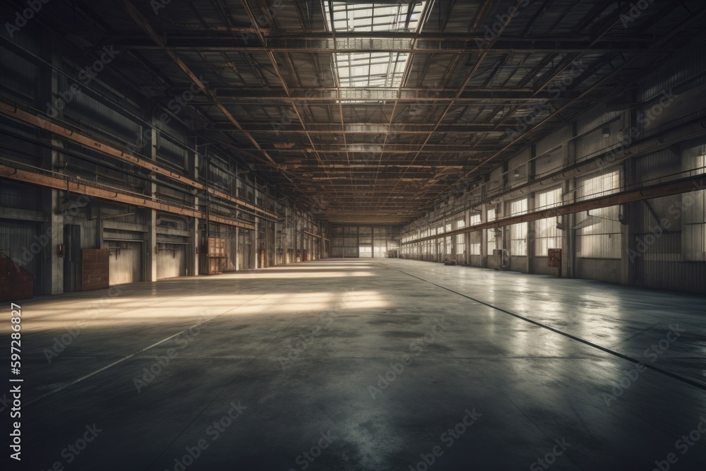 Huge area for business expansion. Warehouse in logistic center. Automatic logistics management. AI generated Huge area for business expansion. Warehouse in logistic center. Automatic logistics management. AI generated