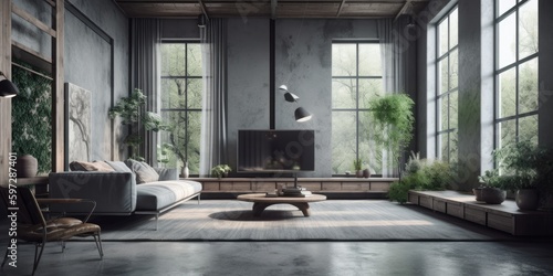 modern living room with a big tv Generative AI