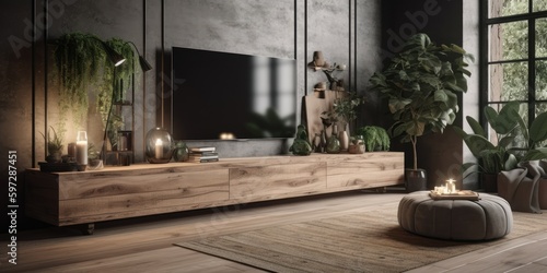 modern living room with a big tv Generative AI