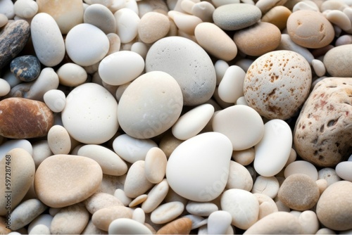 Abstract background with dry light stones or pebbles, selective focus. AI generated, human enhanced.