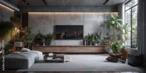 modern living room with a big tv Generative AI