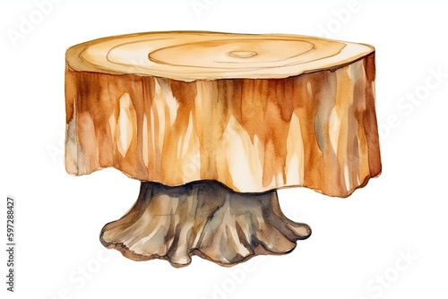 watercolor painting of a tree stump. Generative AI