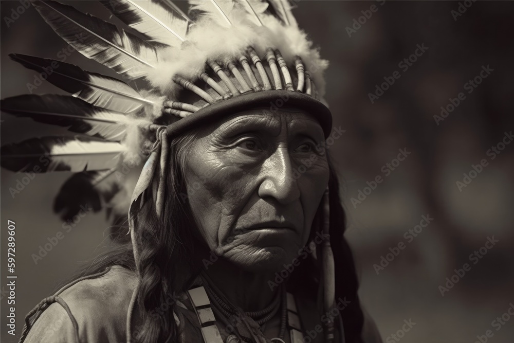 Portrait of Native American Indian Apache Man. Generative AI
Portrait of Native American Indian Apache Man. Generative AI