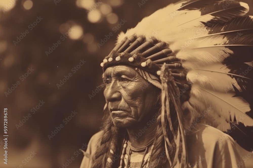 Obraz premium Portrait of Native American Indian Apache Man. Generative AI 