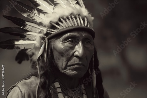 Portrait of Native American Indian Apache Man. Generative AI 