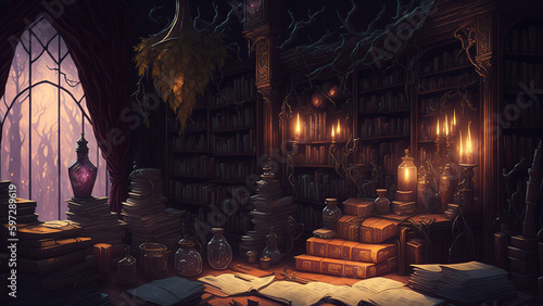 Magical Library - Generated using AI technology