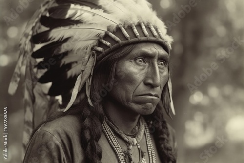 Portrait of Native American Indian Apache Man. Generative AI 