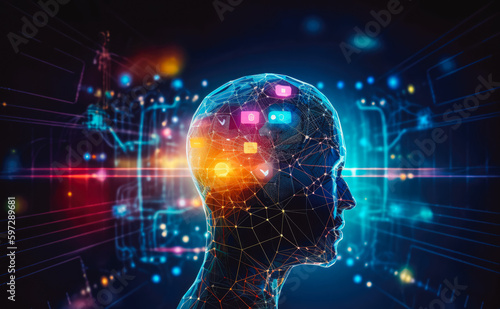 AI Analysis artificial intelligence automation big data. AI, Digital data and machine learning technology and computer brain. Generative AI