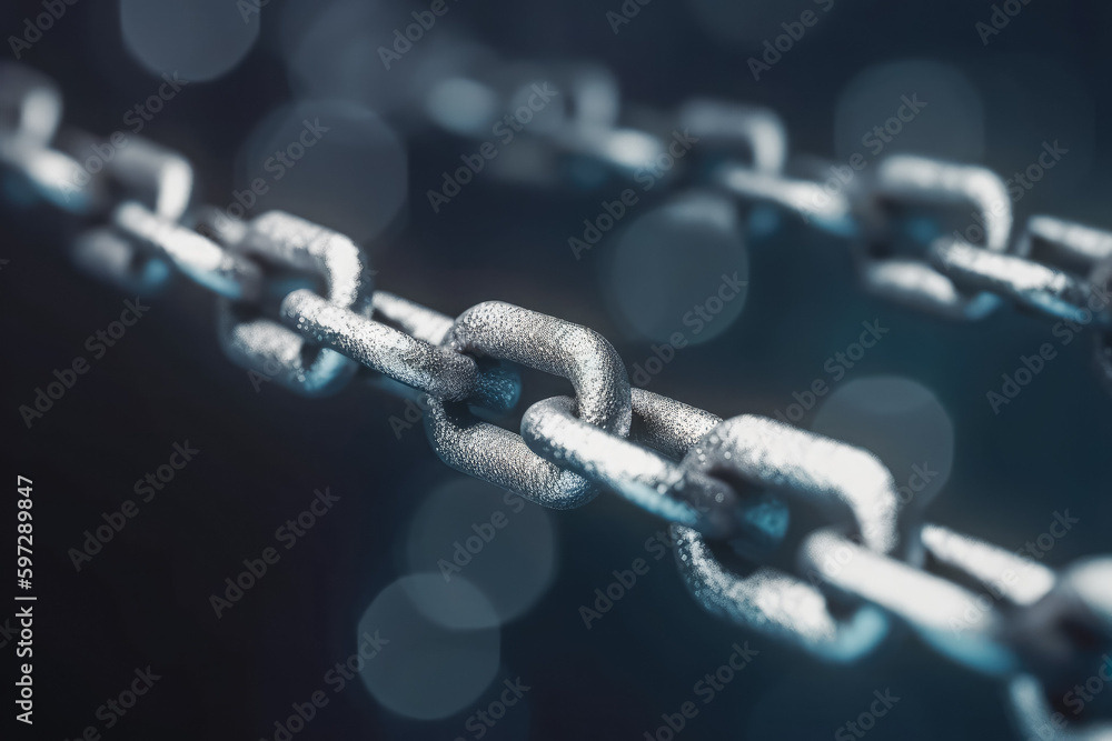 Close up of diagonal chain. Block chain concept gray closeup. Generative AI Close up of diagonal chain. Block chain concept gray closeup. Generative AI