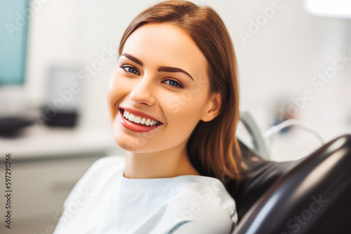 Dental treatment. Close up of female at dentist office  getting check up. Generative AI