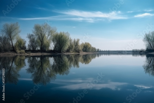 A scene in which the entire light blue sky is reflected in the water. AI generative © SANGHYUN