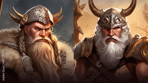 World inspired by Norse mythology, with fierce Vikings, epic battles, and divine creatures photo