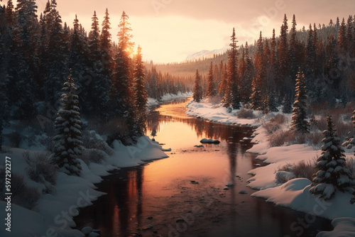 river in the forest during the winter made with generative ai © The Art Wave