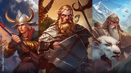 World inspired by Norse mythology, with fierce Vikings, epic battles, and divine creatures