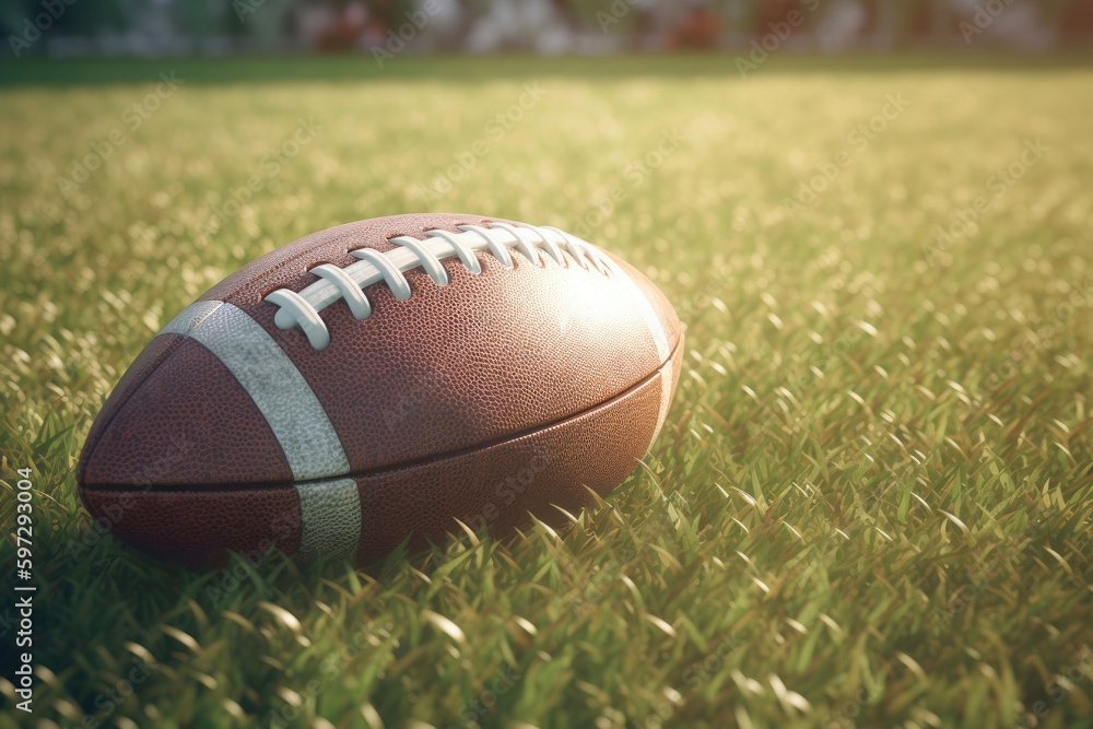 Obraz premium American football on green grass. Generative AI