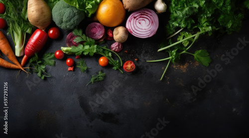 Big Vegetable Slate Background in Top Right Corner.