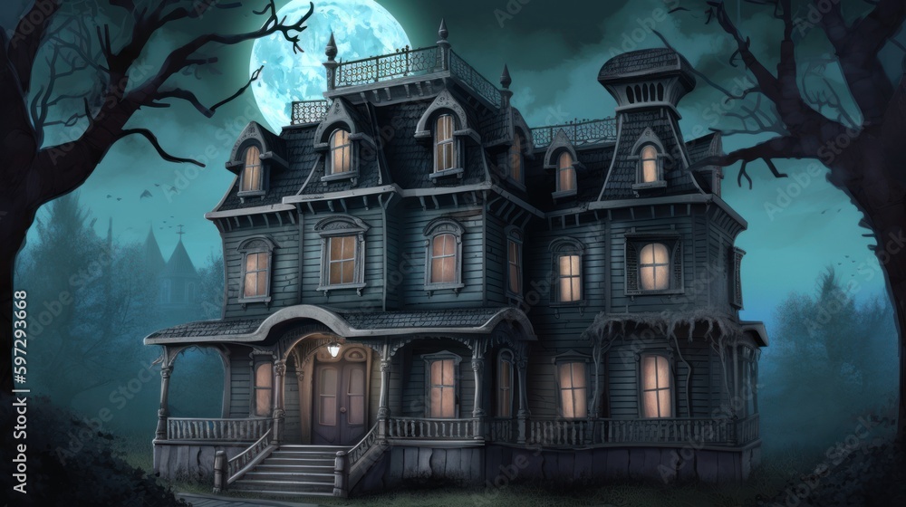 Obraz premium Haunted mansion with hidden rooms, ghostly apparitions, and supernatural puzzles to solve