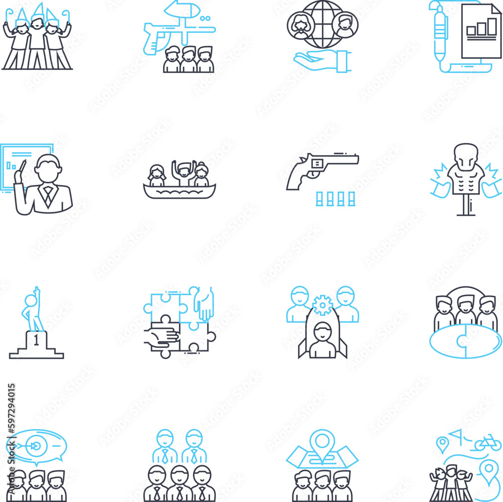 Employee engagement linear icons set. Motivation, Involvement, Commitment, Satisfaction, Empowerment, Recognition, Trust line vector and concept signs. Collaboration,Loyalty,Communication outline