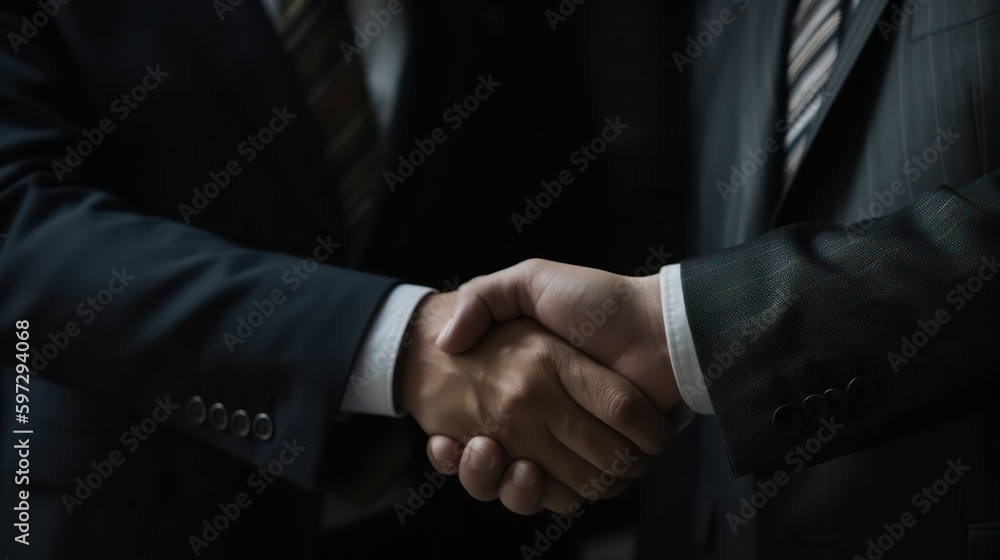 Handshake business concept. Neural network AI generated.