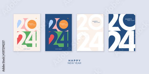 Cover design of 2024 happy new year. Strong typography. Colorful and easy to remember. Happy new year 2024 design poster.