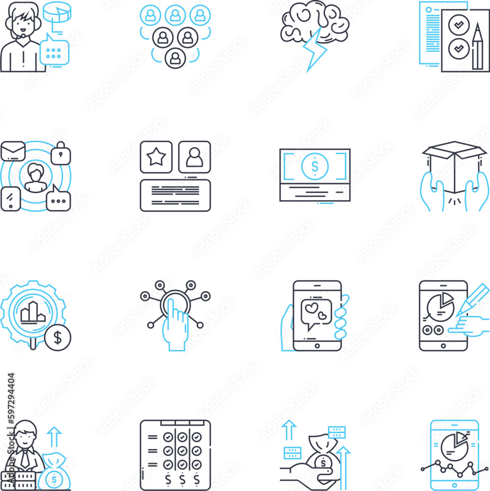 E-marketing linear icons set. Analytics, Advertising, Branding, Conversion, Content, Click-through, Engagement line vector and concept signs. Email,Influencer,Landing page outline illustrations E-marketing linear icons set. Analytics, Advertising, Branding, Conversion, Content, Click-through, Engagement line vector and concept signs. Email,Influencer,Landing page outline illustrations
