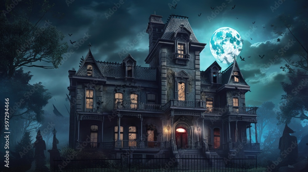 Haunted mansion with hidden rooms, ghostly apparitions, and supernatural puzzles to solve