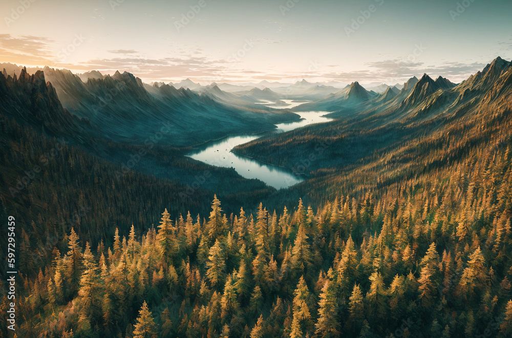 mountain range with trees and grass and a cloudy sky. Generative AI. mountain range with trees and grass and a cloudy sky. Generative AI.