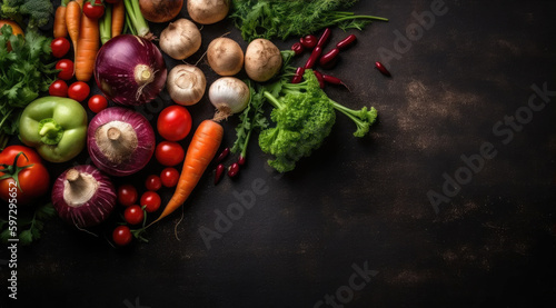 Big Slate Background with Vegetables in Bottom Left Corner