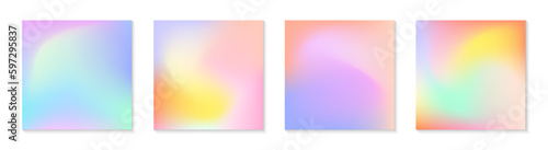 Vector set of mesh gradient backgrounds in cold and warm colors.Copy space for text.Abstract  iridescent illustrations in y2k aesthetic.Modern templates for banners,branding design,social media,covers