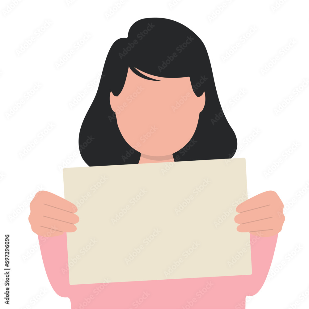 Isolated cute girl holding empty protest sign Vector Isolated cute girl holding empty protest sign Vector